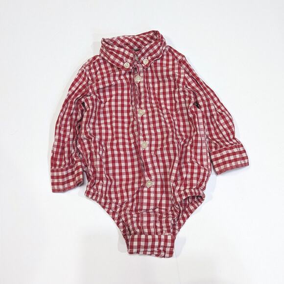 Baby Gap Onesie Boys Size 6-12m Red Plaid Button Down - Picture 1 of 6